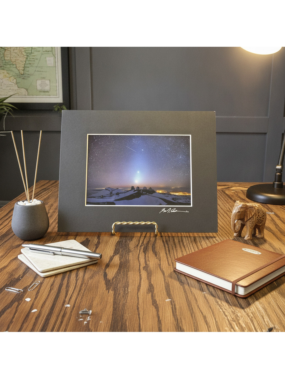 Signed Bruce Omari Heavenly Lights Photo Print Matted Summit Mauna Kea Night Sky